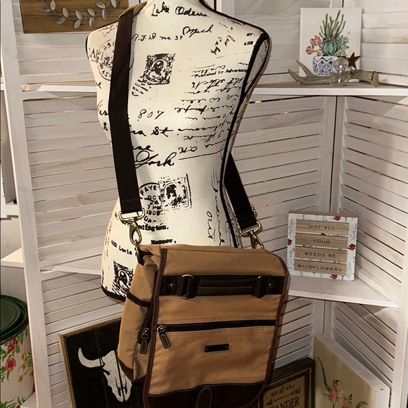 Eddie Bauer Brown Canvas Backpack with Leather Accents - Picture 7 of 7